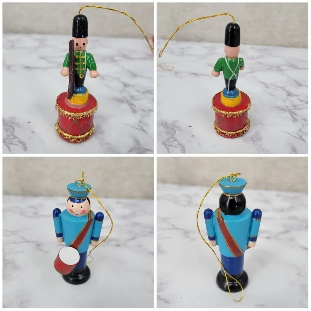 Vintage Colorful Wooden and Metal Christmas Ornaments Set